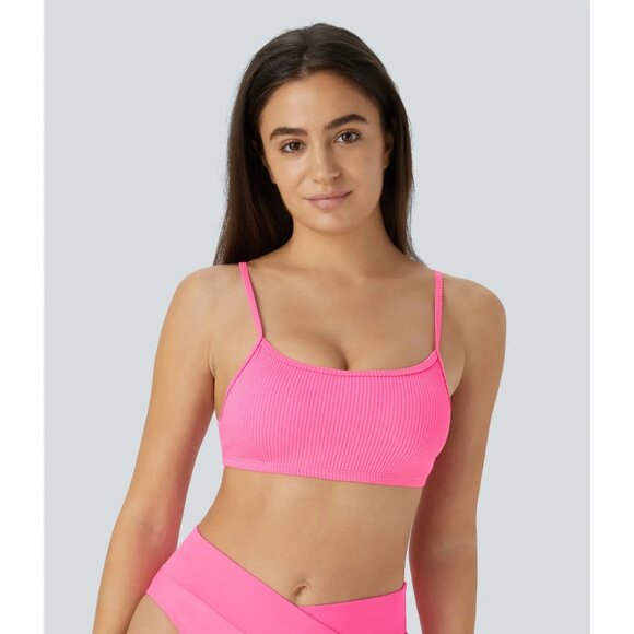 Halara Ribbed Bikini Top Swimsuit Bright Pink L Adjustable Straps Supportive - Picture 3 of 3